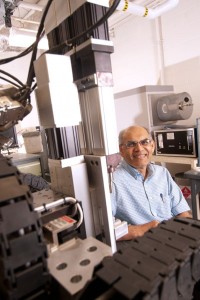 Dr. Len Rahaman, director of the Center for Biomedical Science and Engineering, in the lab where the glass scaffold implants are fabricated.