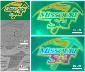 Missouri S&T researchers have developed a method to accurately print high-resolution images on nanoscale materials. They used the Missouri S&T athletic logo to demonstrate the process.