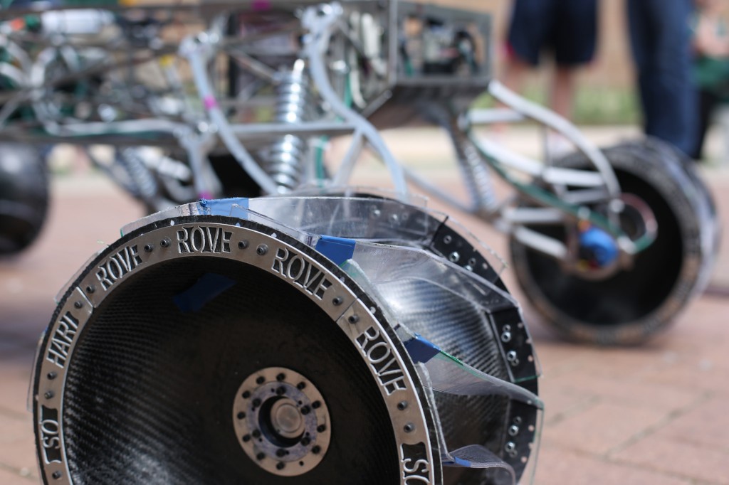A detailed view of the S&T Mars Rover Team's 2015 vehicle, "Horizon."