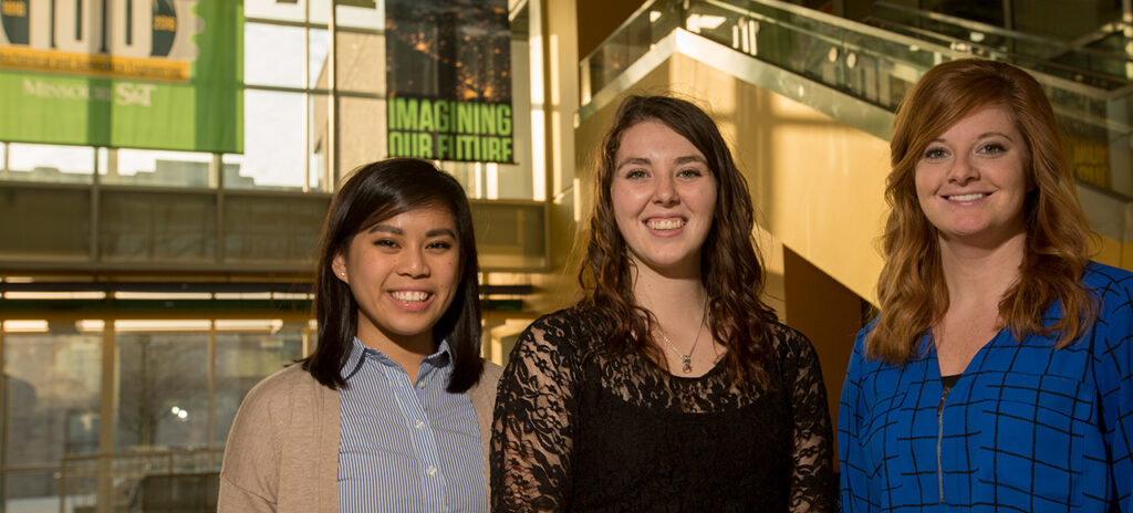 S&T teacher education students Frances Manahan (from left) and Marisa Tompkins and Rolla Middle School teacher Jessika Zink will attend the Space Foundation’s Space Symposium in April in Colorado Springs, Colo. Sam O'Keefe/Missouri S&T