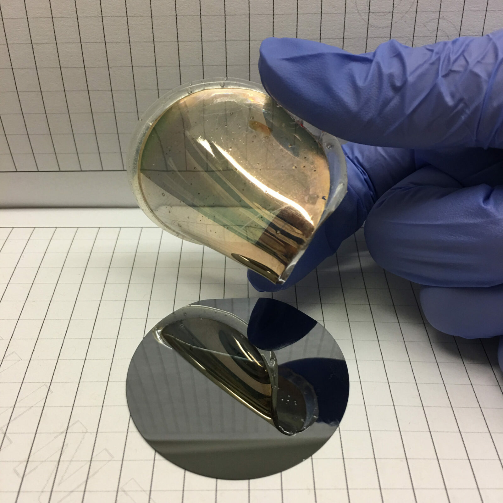 An example of a gold foil peeled from single crystal silicon. Reprinted with permission from Naveen Mahenderkar et al., Science [355]:[1203] (2017)