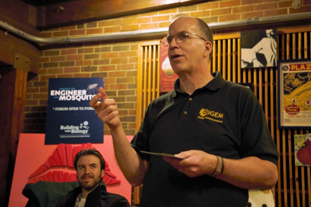 Dr. Dave Westenberg (right) speaks during the first Research on Tap social hour at Public House Brewing Company in Rolla. Greg Katski/Missouri S&T