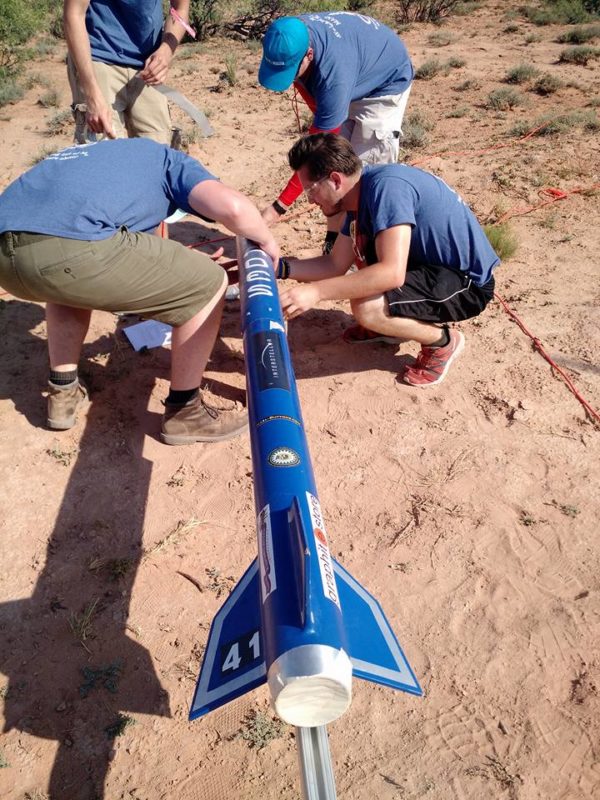 Missouri S&T students working on their rocket "Hades" during the 2017 competition. Photo courtesy of the team's Facebook page.