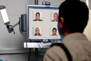 An early prototype of the automated screening kiosk.