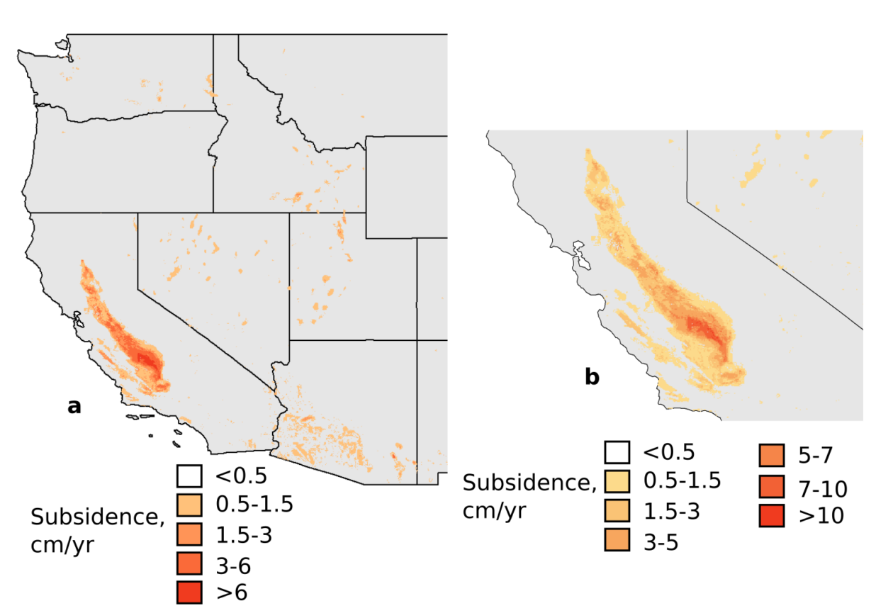 Images indicating land subsidence in western U.S.