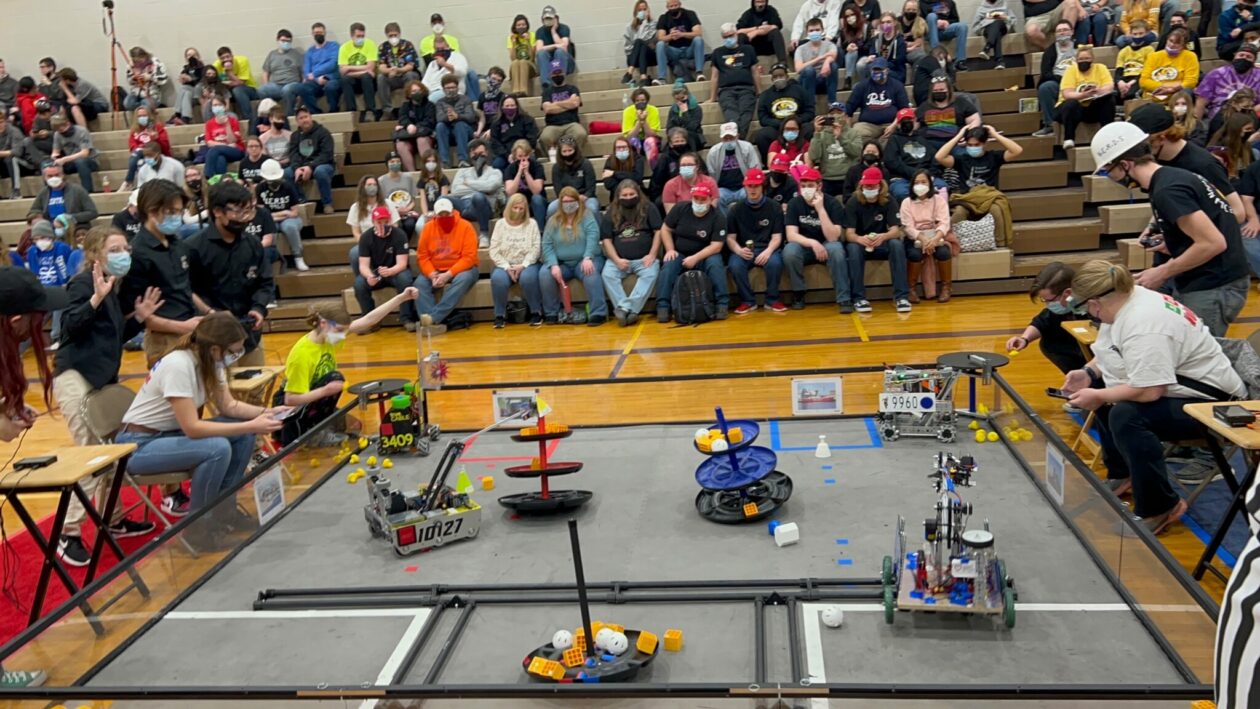 Students run robots over FIRST Tech game field
