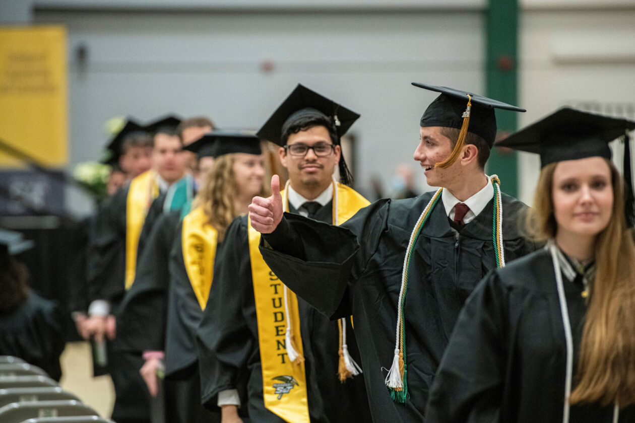 Soon-to-be Missouri S&T graduates enter their May 2022 commencement ceremony.