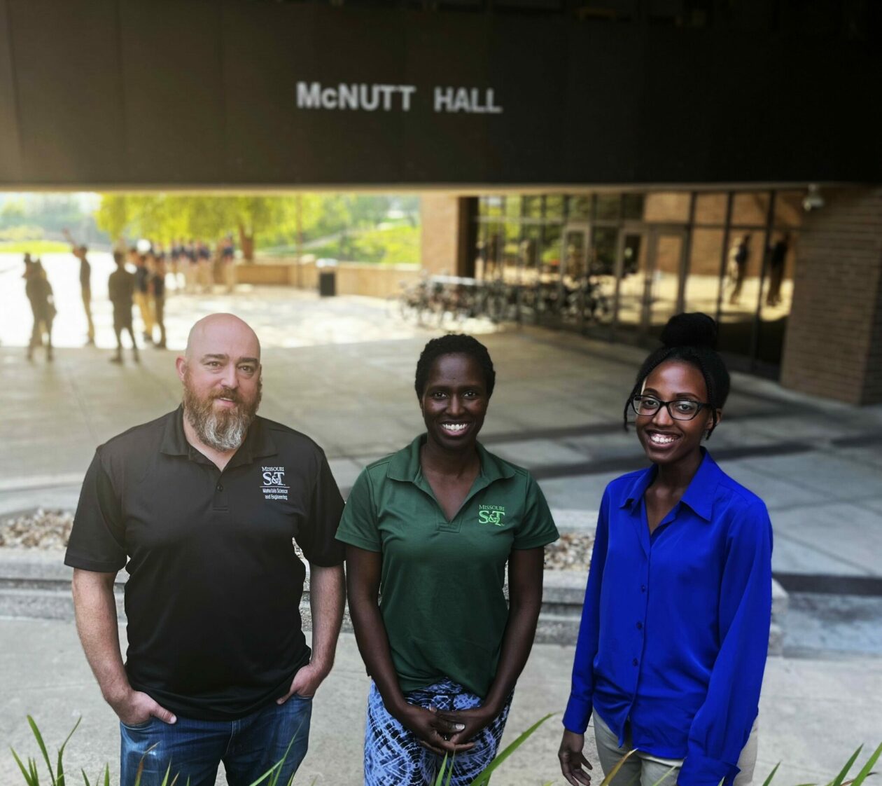 From left, Drs. Jason Lonergan, Charmayne Lonergan and Sharon Uwanyuze recently joined the Missouri S&T faculty. Not pictured is Jackson Hawkins, the new coordinator of the Missouri S&T Glass Shop. Photo by Greg Edwards/Missouri S&T.