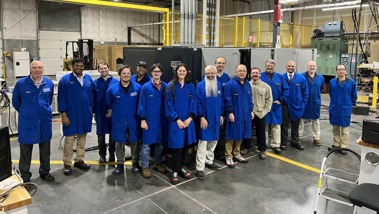 Several researchers traveled to Bitrode Corp.’s St. Louis facilities last month to demonstrate a new fast-charging technology for electric vehicles. Photo by Cyril Narishkin/Bitrode Corp.