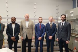 The Missouri S&T Lunar Biotech team earned second-place accolades in the Lunar Life Odyssey 2 challenge. The team, from left, includes Hannah Keely, Peter Obidi, Dr. David Bayless (team advisor), Josh Hickman, Jesse Fletcher and Alireza Fallahi. Photo courtesy of Jesse Fletcher.