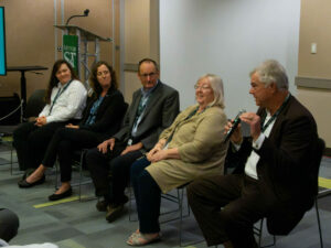 Thomas Sonderman, far right, participates in a panel discussion at last year’s Resilient Supply of Critical Minerals workshop. Sonderman is an alumnus of Missouri S&T and CEO of SkyWater Technology. He is pictured here, from left, with Dr. Dawn Wellman, of Rio Tinto; Amber Steele, of the Missouri Geological Survey; Dr. Jeffrey Mauk, of the U.S. Geological Survey; and Dr. Michelle Michot Foss, of Rice University’s Baker Institute. Photo by Greg Edwards/Missouri S&T.