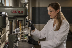 Photo: Hazal Melis Aytac works in a Missouri S&T mineral processing laboratory. Michael Pierce/Missouri S&T. 