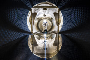 Emmanuel Kofi Asuako Wie-Addo, a Ph.D. student in aerospace engineering, works in a Missouri S&T vacuum chamber in January. Photo by Michael Pierce/Missouri S&T.