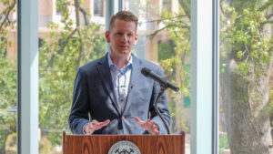 Jack Pennuto speaks during the KUKA Robotics Lab dedication ceremony. Photo by Terry Barner/Missouri S&T.