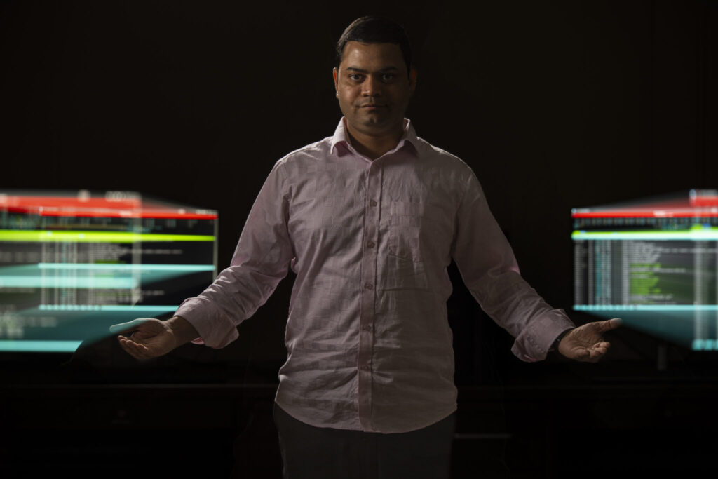 Dr. Md Arifuzzaman stands in his laboratory in S&T’s Computer Science Building. Photo by Blaine Falkena/Missouri S&T.