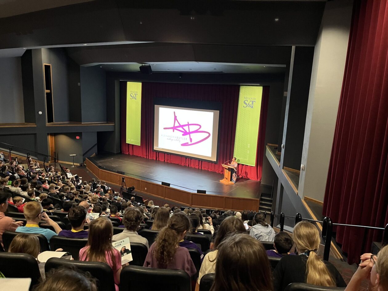 Alexandra Butler speaks to large crowd in Leach Theatre