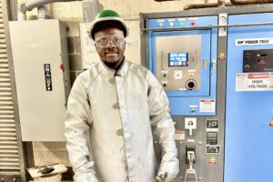 Dr. Kingsley Amatanweze stands in Missouri S&T's Robert V. Wolf Foundry. Photo by Paul Agwaza.