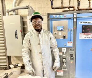 Dr. Kingsley Amatanweze stands in Missouri S&T's Robert V. Wolf Foundry. Photo by Paul Agwaza.
