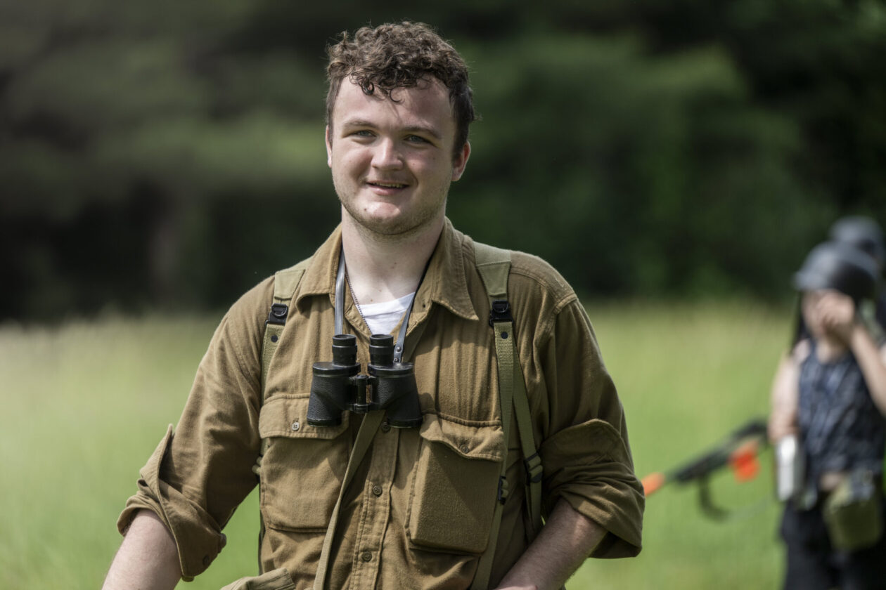 Caleb Schwenk stands in his World War II-era military uniform during Missouri S&T’s camp. Photo by Michael Pierce/Missouri S&T.