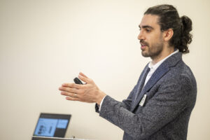 Alireza Fallahi speaks about his research during a Missouri S&T Kummer Day event. Photo by Michael Pierce/Missouri S&T