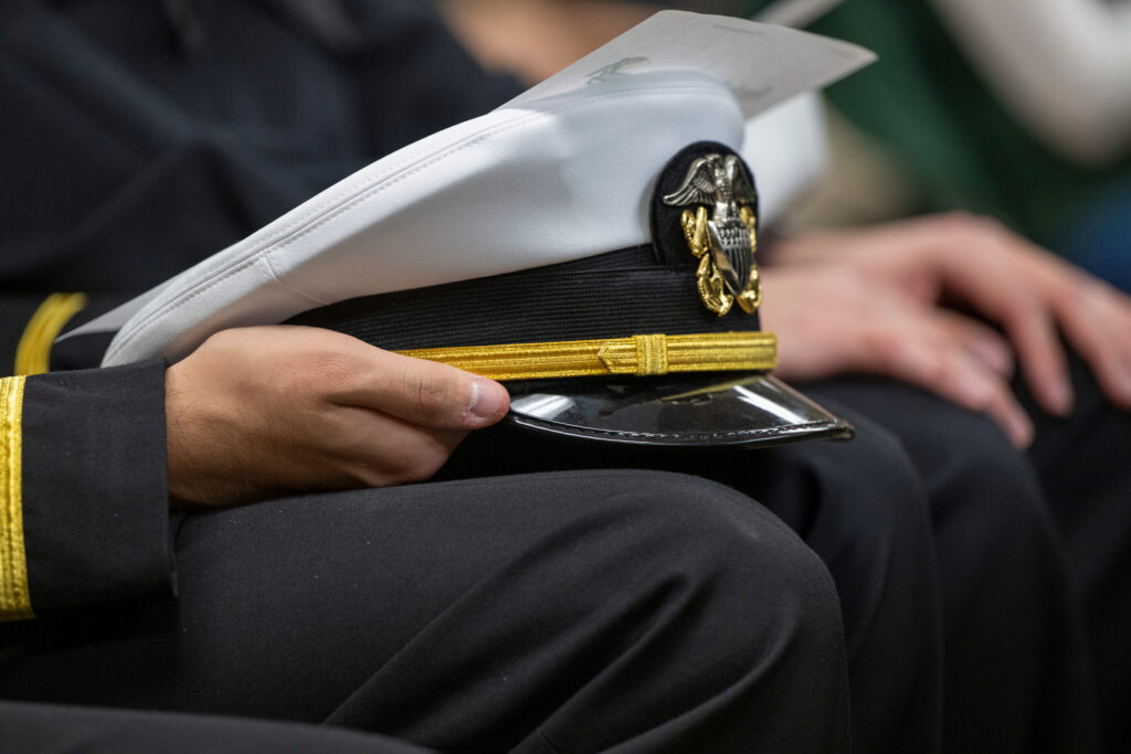 Closeup of military hat. 