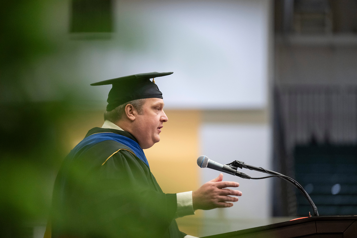 Dr. Steven Jung spoke at Missouri S&T's December 2025 master's and Ph.D. commencement ceremony.