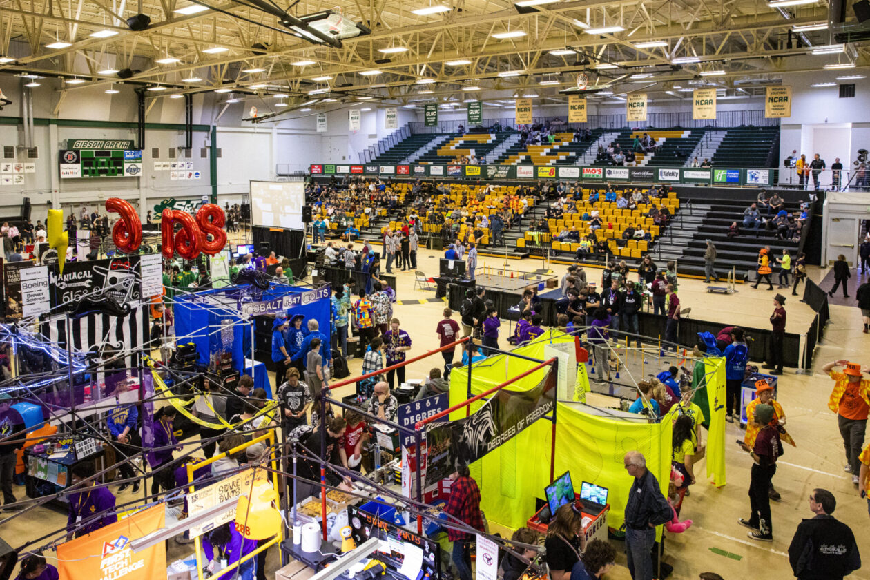 Many people gather at Gale Bullman for the FIRST Tech Challenge.