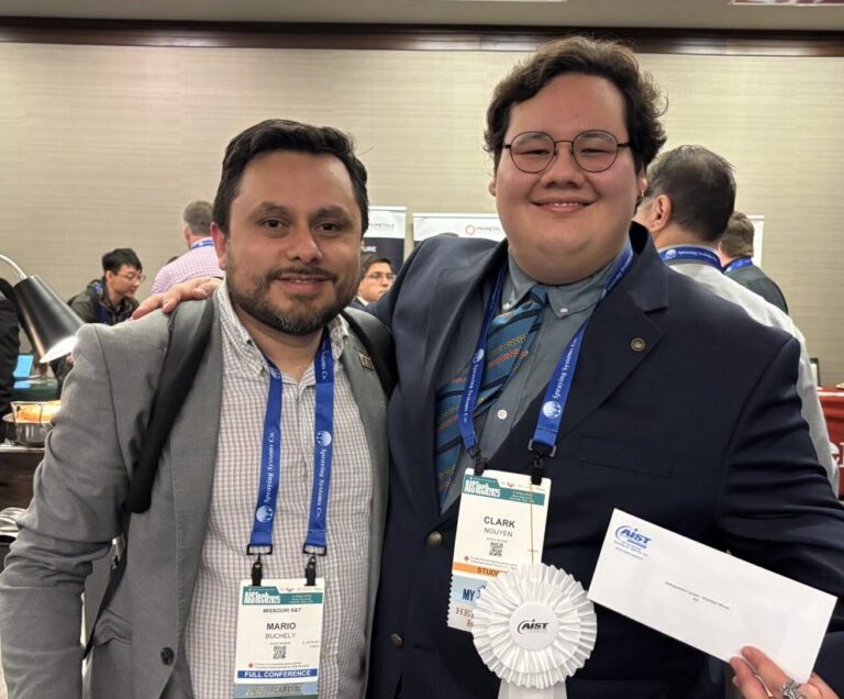 Clark Nguyen, right, poses with his advisor, Dr. Mario Buchely, a Roberta and G. Robert Couch Assistant Professor of materials science and engineering at S&T. Photo courtesy of Buchely