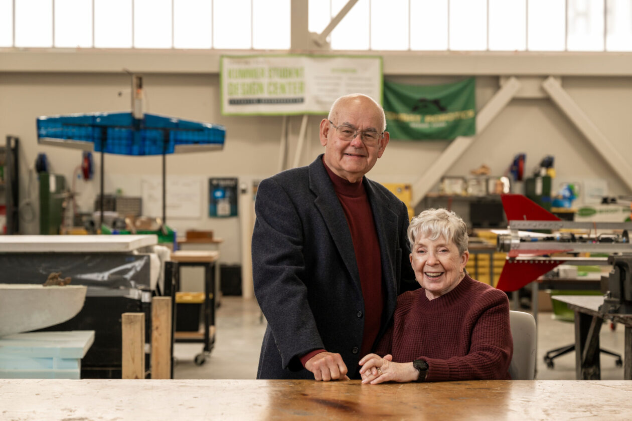 Man and woman in student design center.