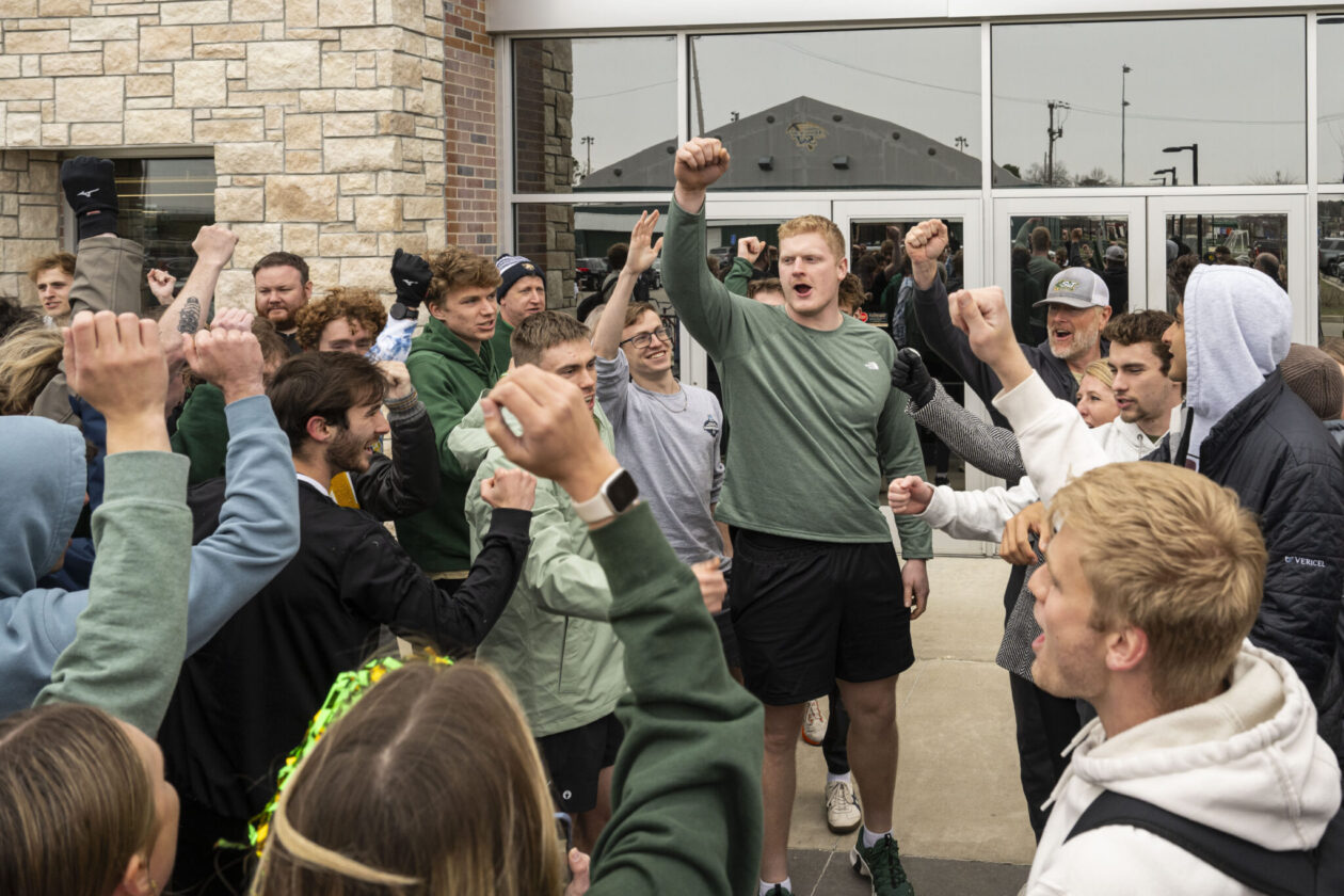 Owen Fraser at the welcome party with the track team, coming home from nationals.