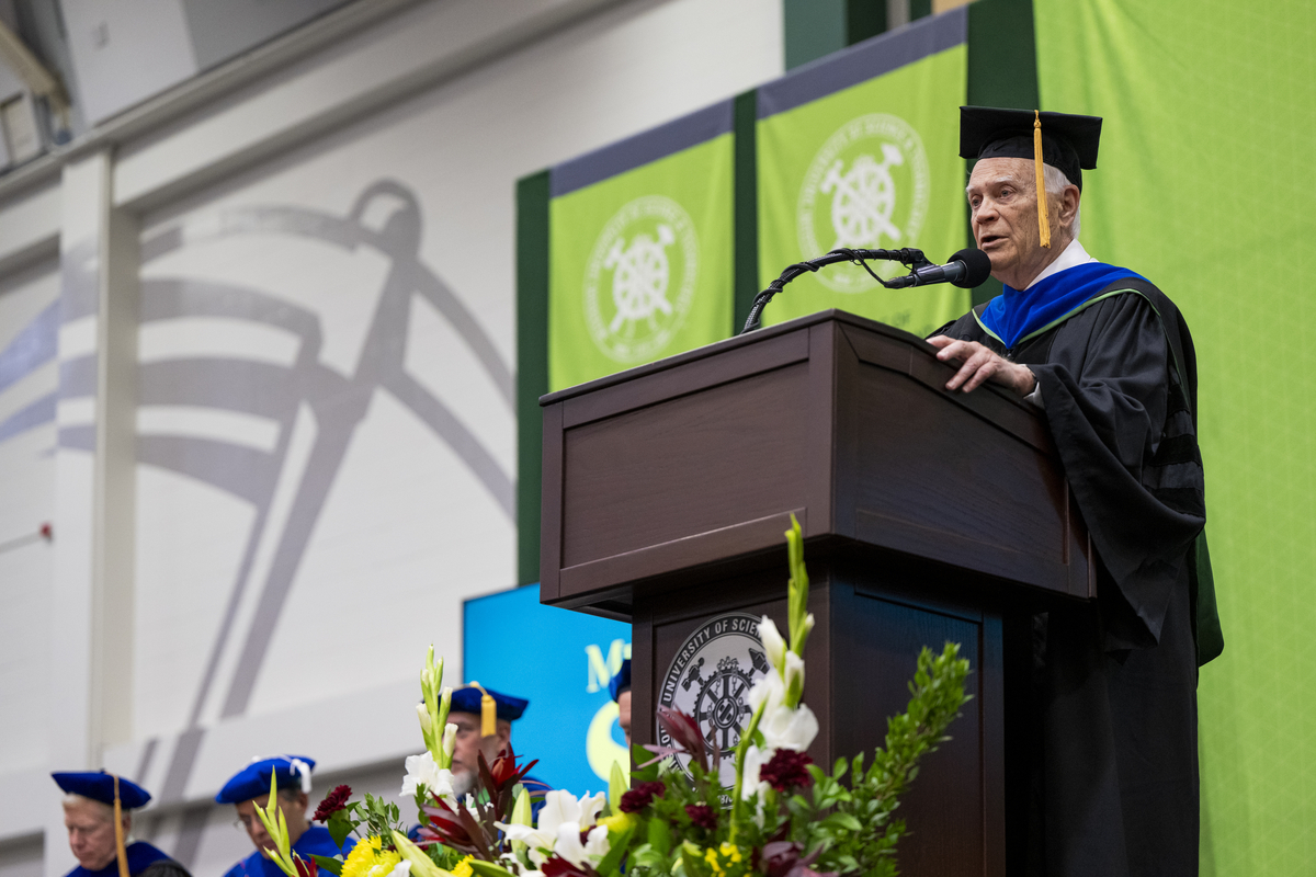 Terry Brewer, founder and executive chair of Brewer Science Inc., delivers the May 2026 commencement address for master's degree and Ph.D. candidates.