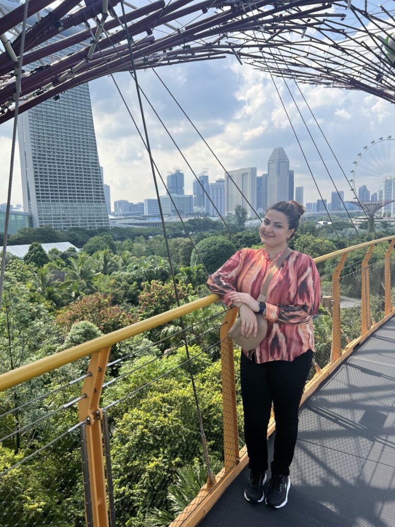 Effat Eskandari at the OCBC Skyway at Gardens by the Bay in Singapore.